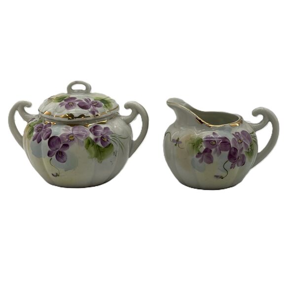 Vintage Nippon Hand Painted Sugar/Creamer Set Floral Pattern - Picture 1 of 16